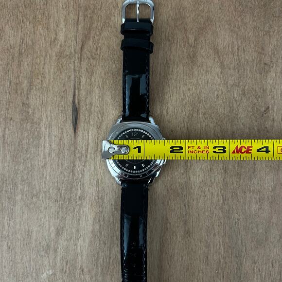 Women's Coach Boyfriend Black Patent Leather Strap Crystal Dial Watch Large - Picture 11 of 12